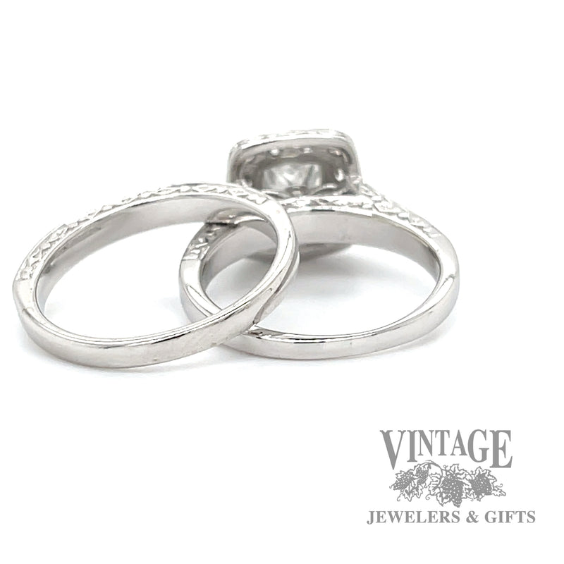 Princess cut 14k white gold and diamond halo 1.75 CTW wedding ring set