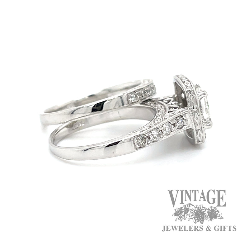 Princess cut 14k white gold and diamond wedding ring set side1