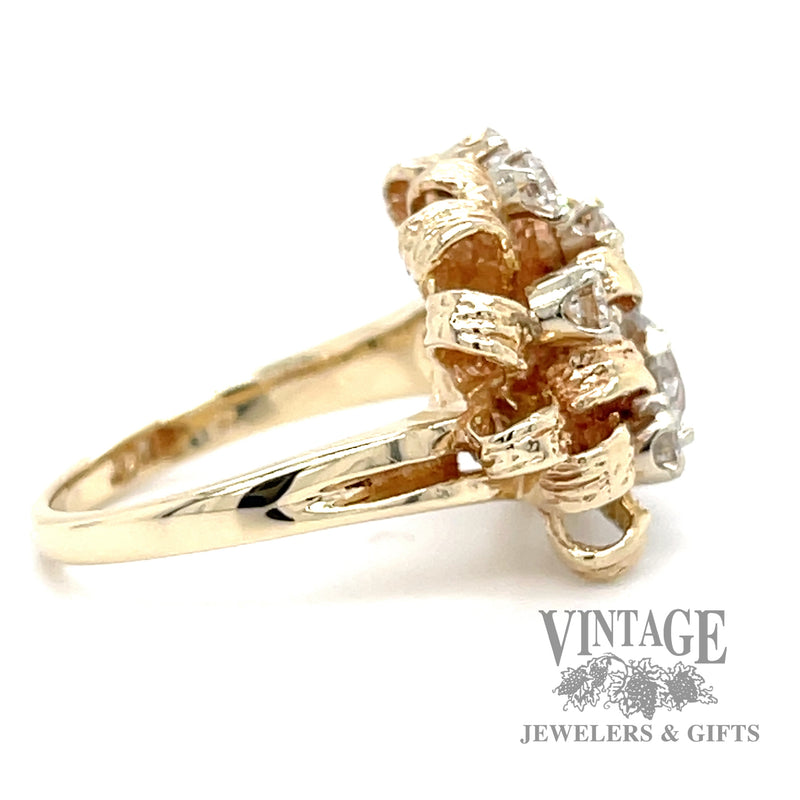 Diamonds in a 14k gold bow ring side2