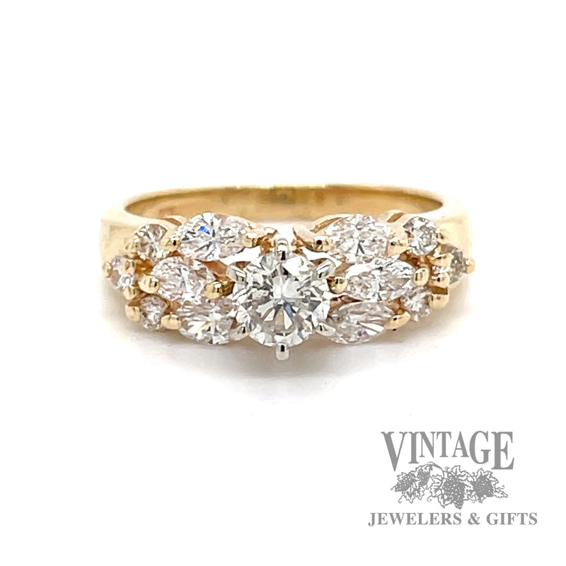 Diamond marquis cluster 14k gold ring