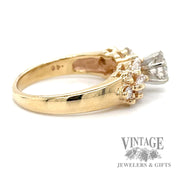 Diamond marquis cluster 14k gold ring side