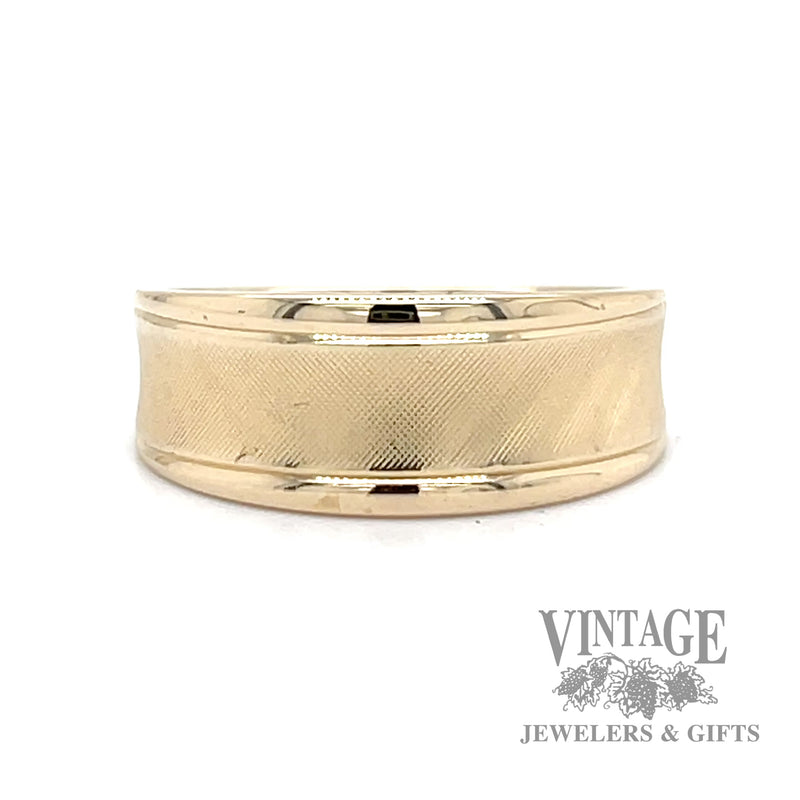 Tapered concave florentine textured 14k gold ring