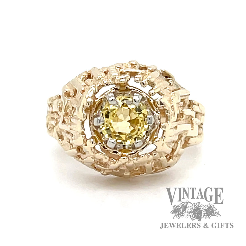 Yellow sapphire 14k gold brutalist textured ring