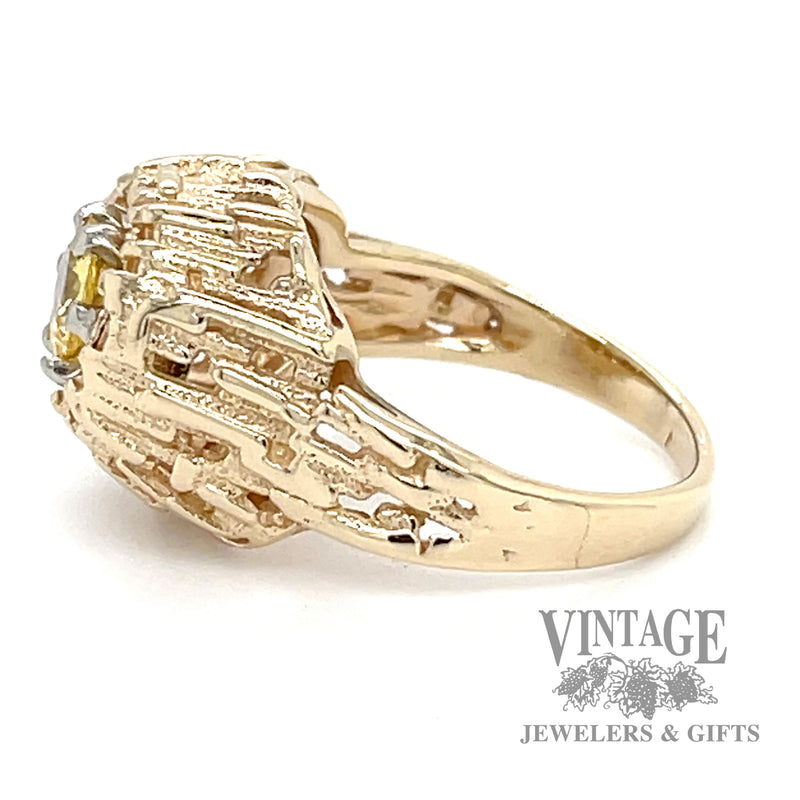 Yellow sapphire 14k gold brutalist textured ring