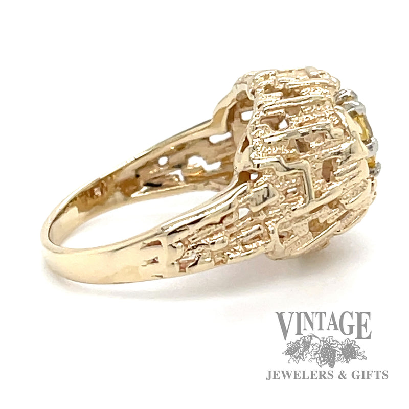 Yellow sapphire 14k gold brutalist textured ring