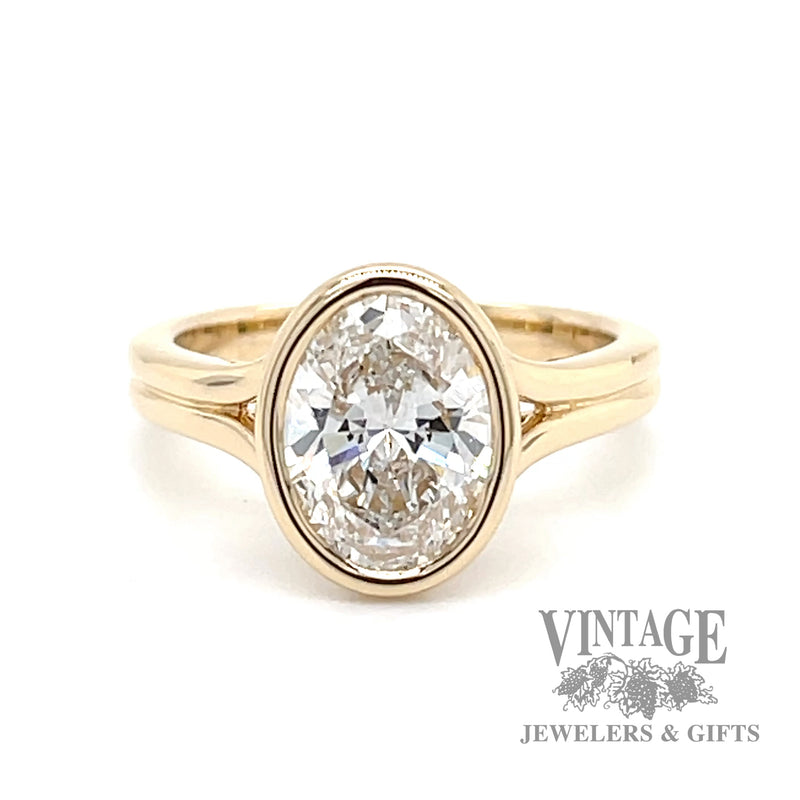 2.04 carat oval lab diamond bezel set 14k gold ring