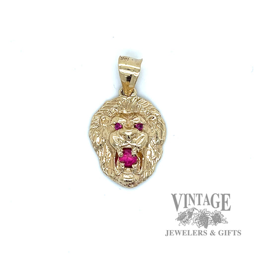 Ruby and 10k gold lion head pendant