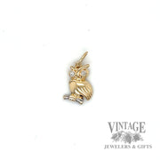 Owl with diamond accents 14k gold charm