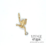 Climbing frog with diamond accent 14k gold charm