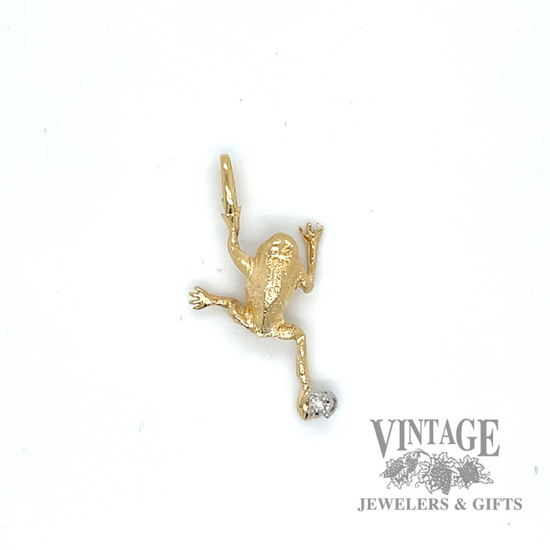 Climbing frog with diamond accent 14k gold charm