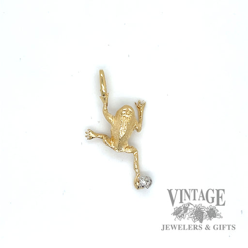 Climbing frog with diamond accent 14k gold charm