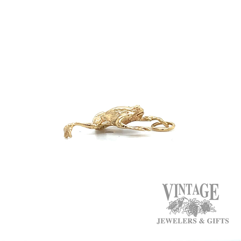 Climbing frog 14k gold pendant side
