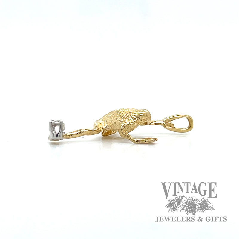 Climbing frog with diamond accent 14k gold charm side