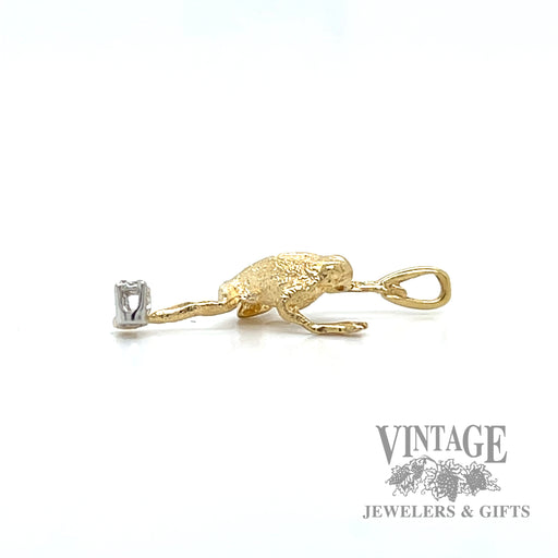 Climbing frog with diamond accent 14k gold charm side