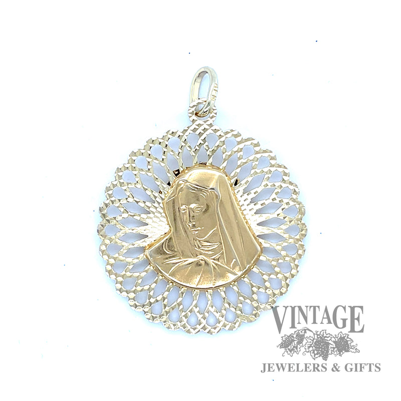 Jesus and virgin mary 14k gold pendant