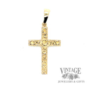 Hand engraved 14 karat gold cross pendant