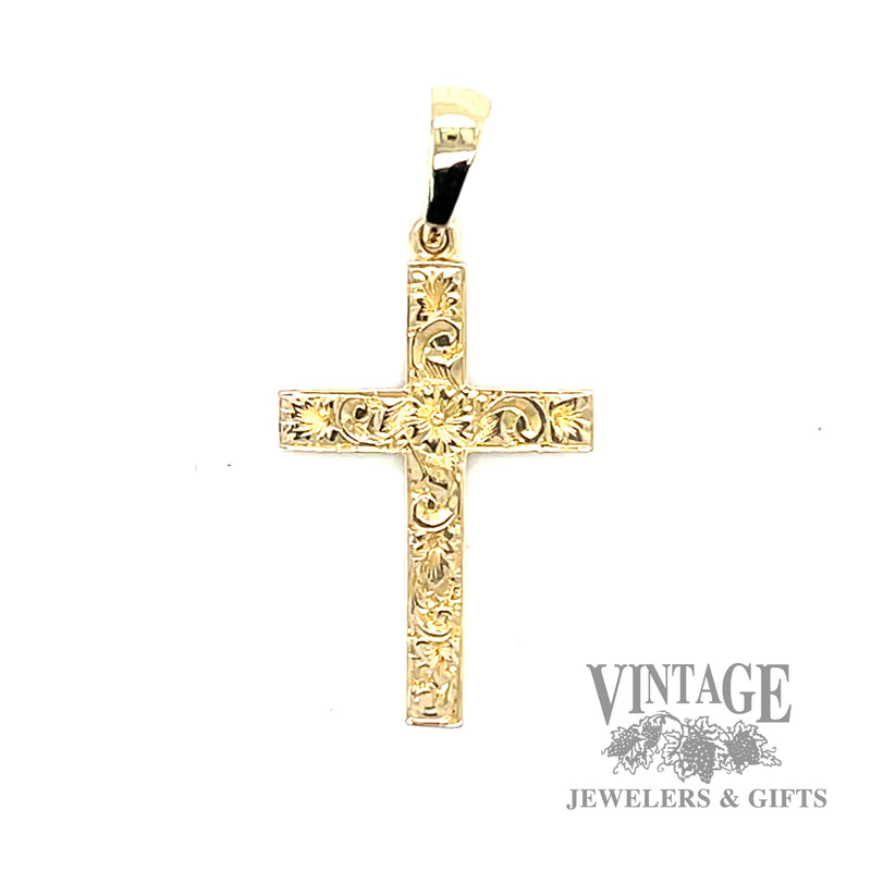 Hand engraved 14 karat gold cross pendant