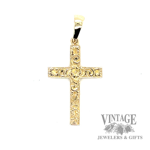 Hand engraved 14 karat gold cross pendant