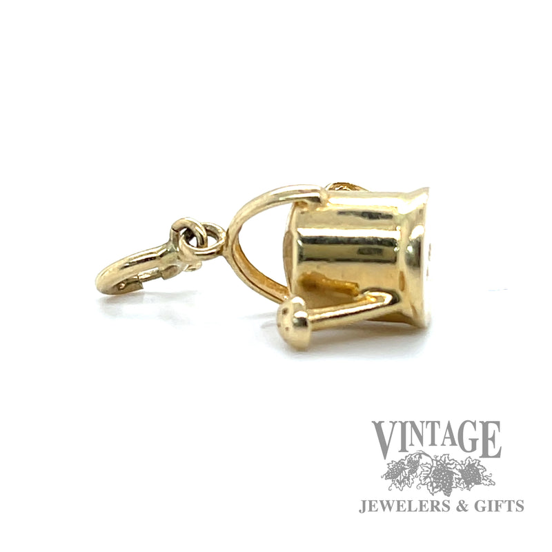 Gardening watering can 14k gold charm Side