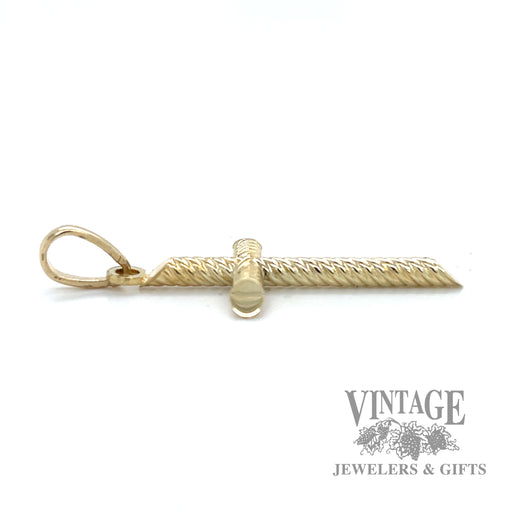 Twisted 14k gold cross pendant side