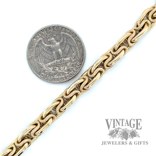 7.75" Byzantine link 14k gold bracelet scale