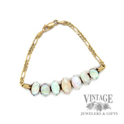 6.75" Figaro Link 14k gold Opal bracelet round