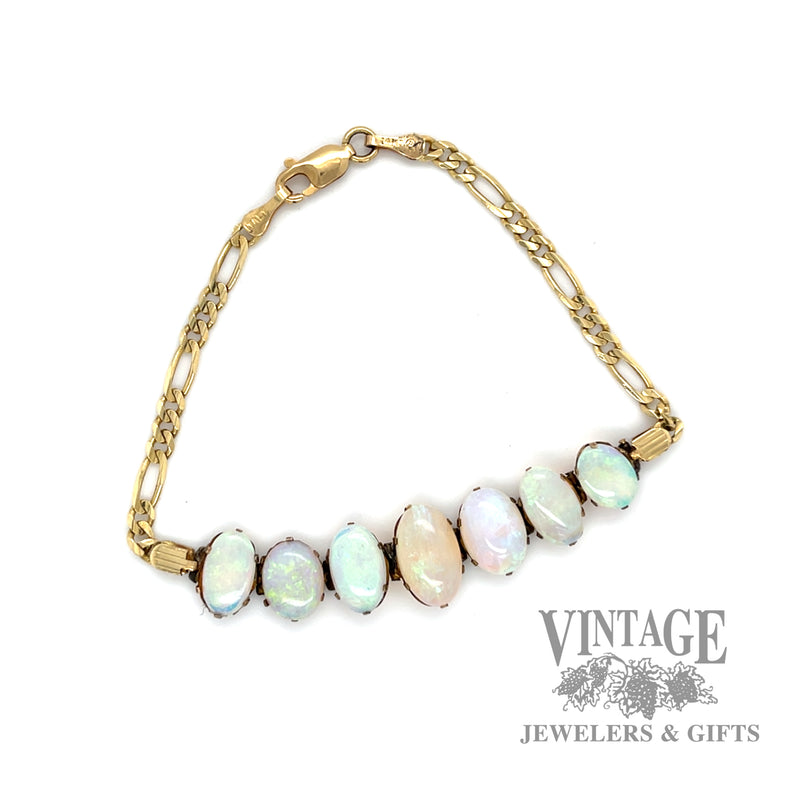 6.75" Figaro Link 14k gold Opal bracelet round