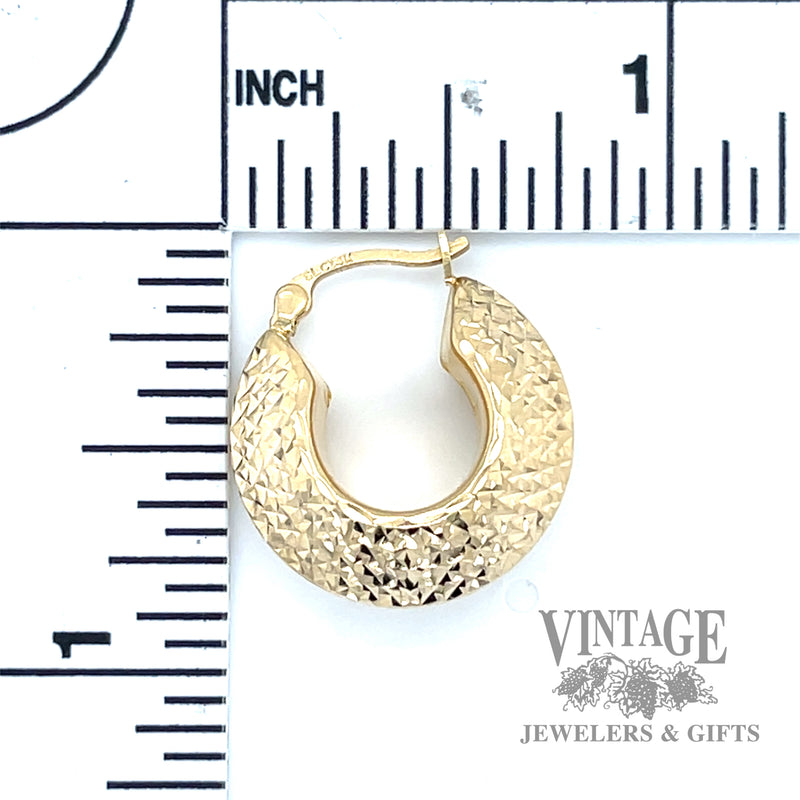 Textured hoop 14k yellow gold earrings  scale