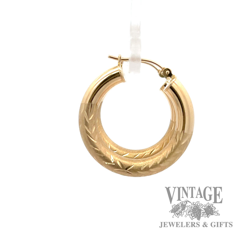 Brushed Hoop 14k yellow gold earrings left