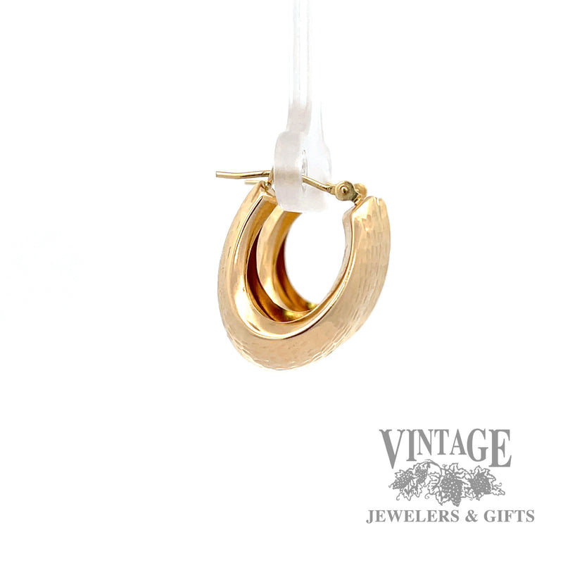 Textured Hoop 14k yellow gold earrings left