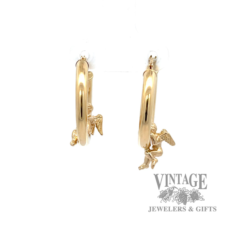 Angel Hoop 14k yellow gold earrings front