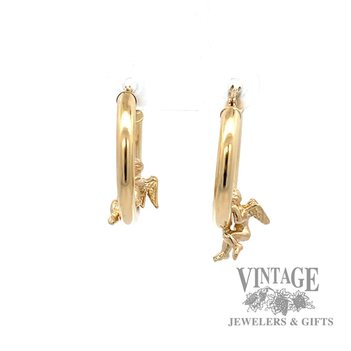 Angel Hoop 14k yellow gold earrings front