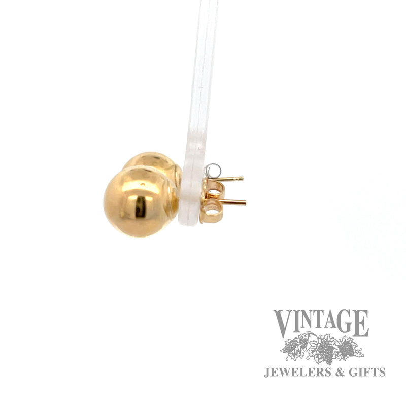 Round stud 14k yellow gold earrings left