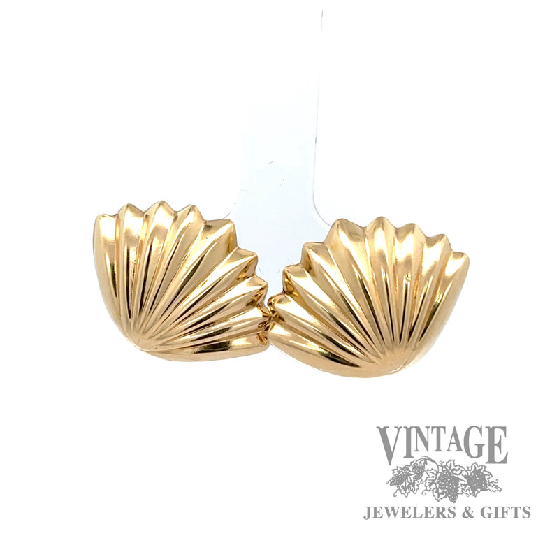 Puffed  Sea Shell 14k yellow gold earrings