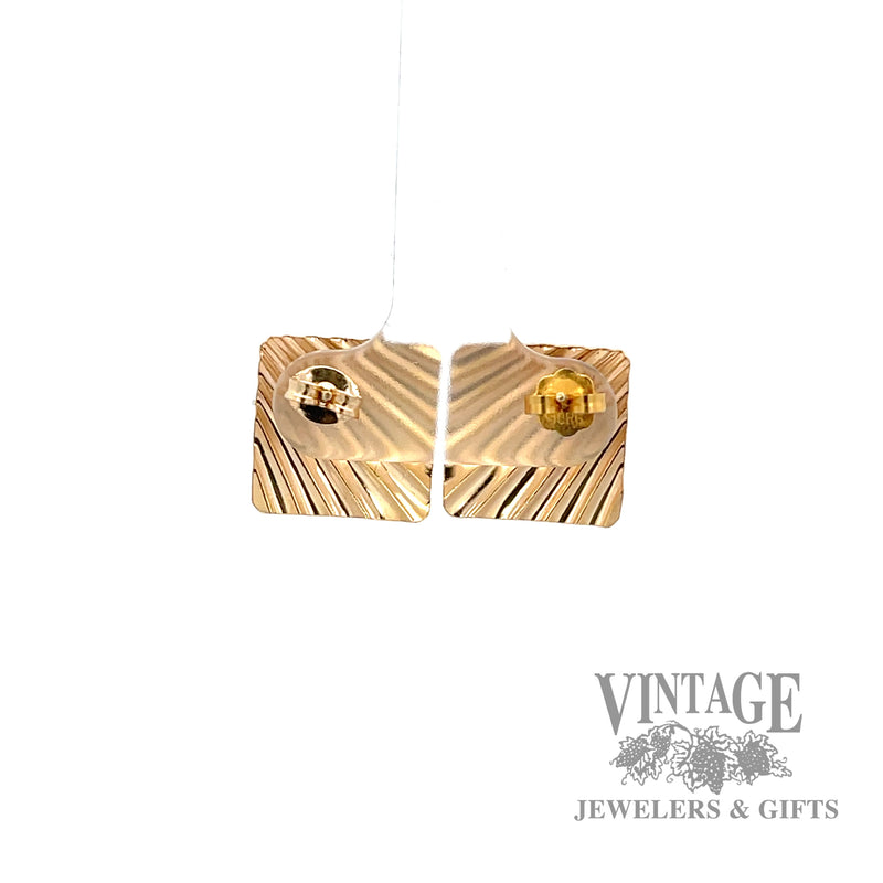Square w/ Fluting 14k yellow gold earrings back