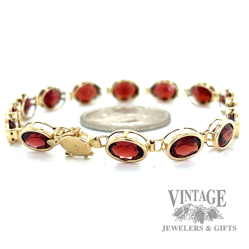 Tennis Link w/ Red Garnets 14k gold Bracelet side