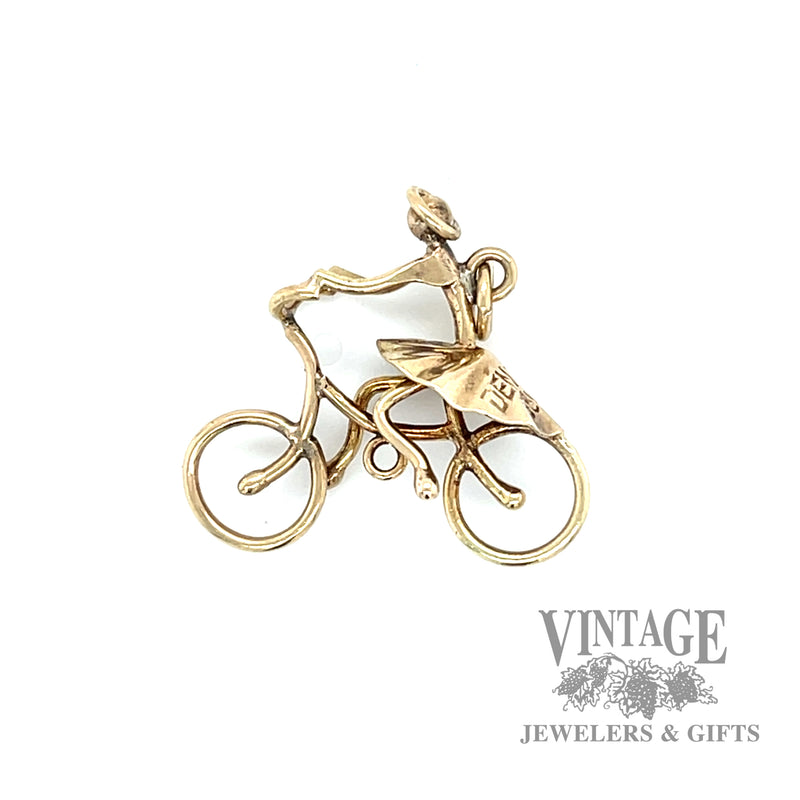Riding Girl Bike 14k gold pendant