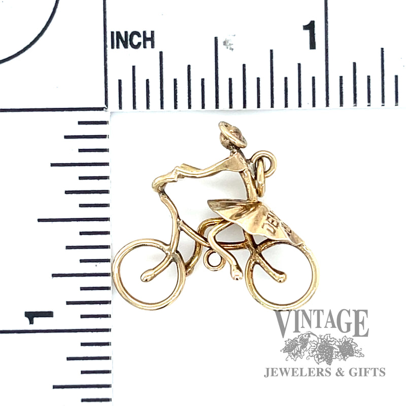 Riding Girl Bike 14k gold pendant
