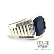 Cushion cut faceted black Onyx diamond accented 14k gold ring right