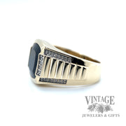 Cushion cut faceted black Onyx diamond accented 14k gold ring left