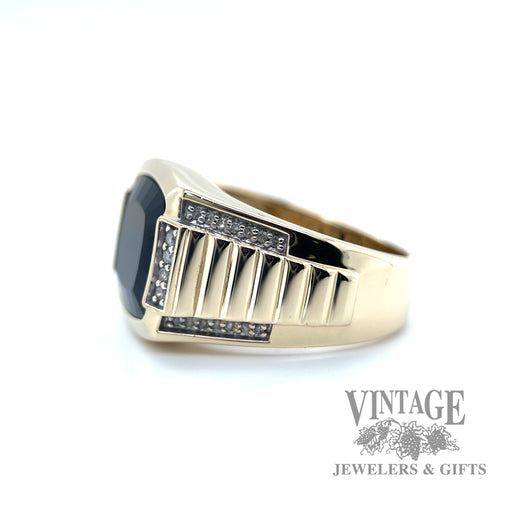 Cushion cut faceted black Onyx diamond accented 14k gold ring left