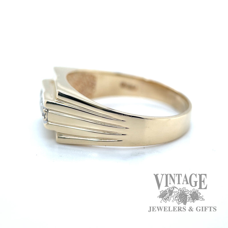 Traditional diamond Bead and bright 14k gold ring  left