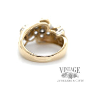 Bypass 3 stone accented 14k gold ring back