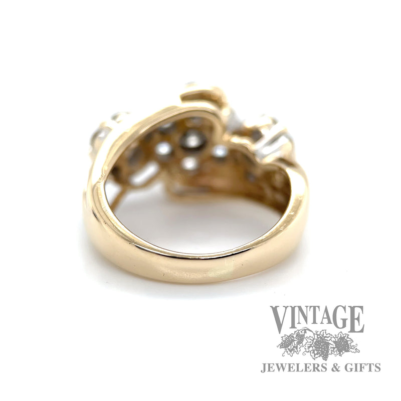 Bypass 3 stone accented 14k gold ring back