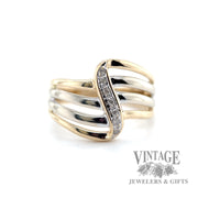 Multiband 13 karat gold two tone diamond bypass ring