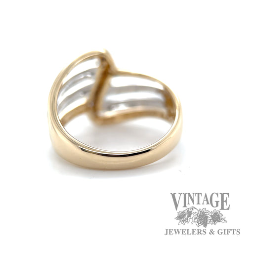 Multiband 13 karat gold two tone diamond bypass ring back