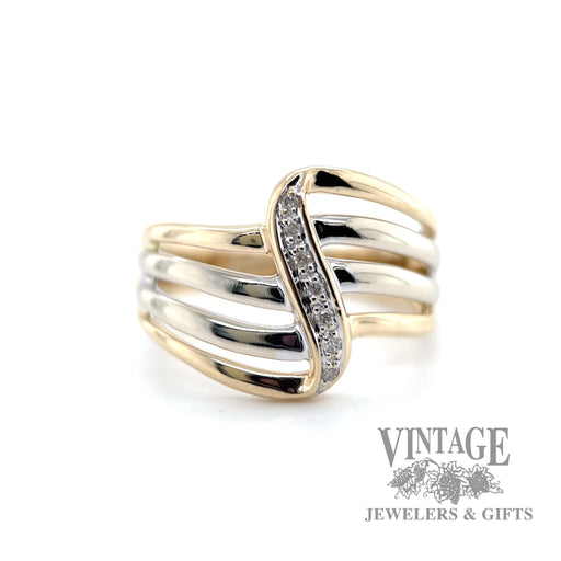 Multiband 13 karat gold two tone diamond bypass ring