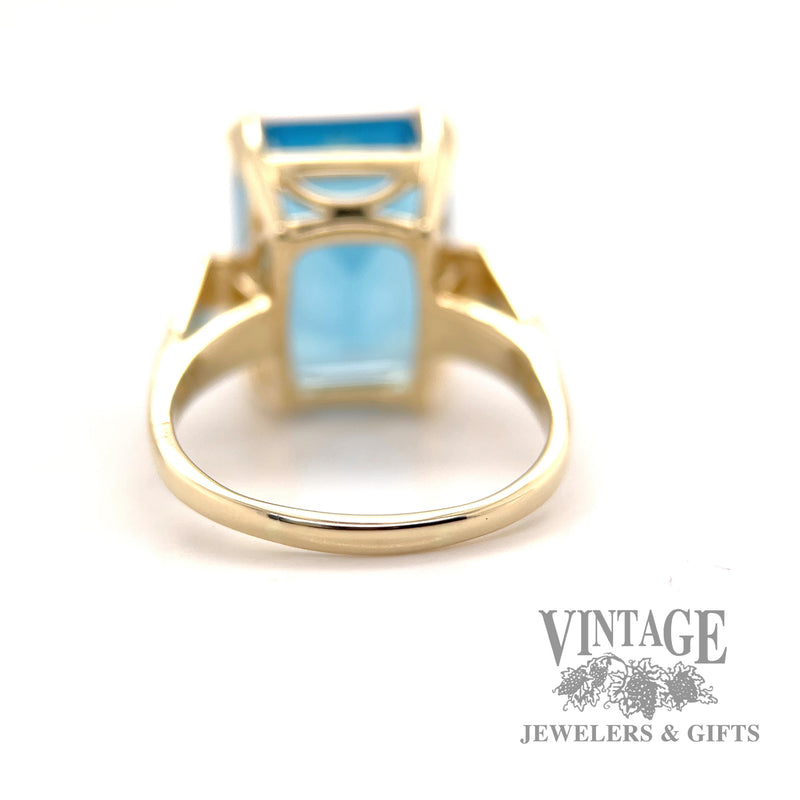Emerald cut Swiss Blue Topaz 14k gold ring back