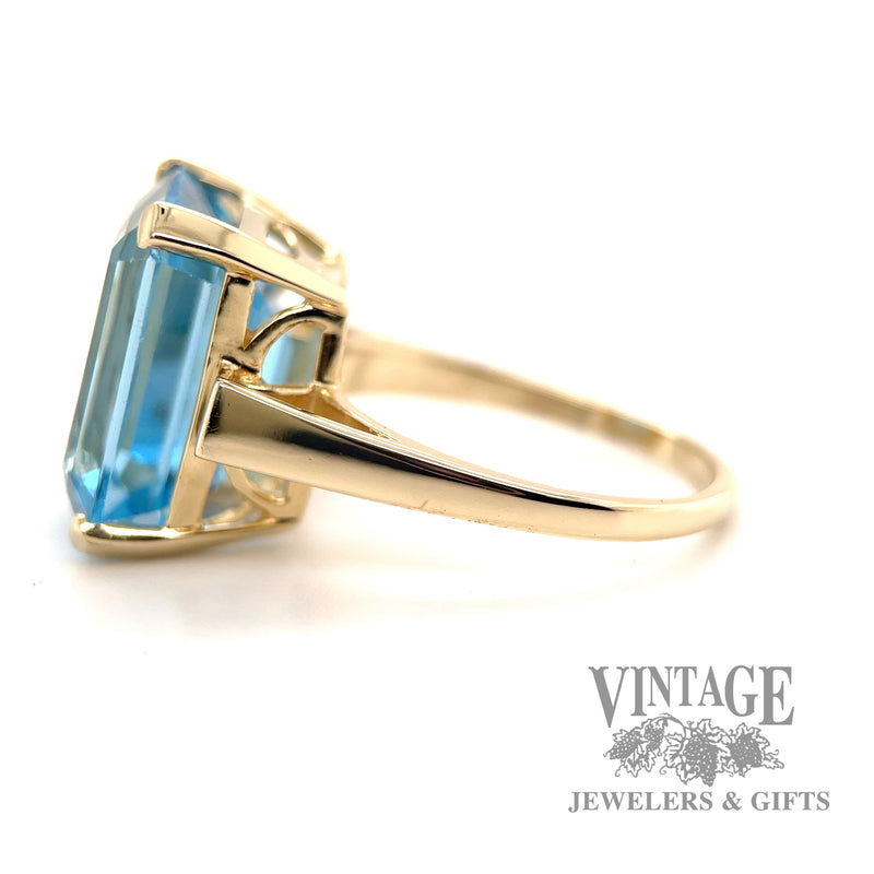 Emerald cut Swiss Blue Topaz 14k gold ring left
