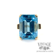 Emerald cut Swiss Blue Topaz 14k gold ring